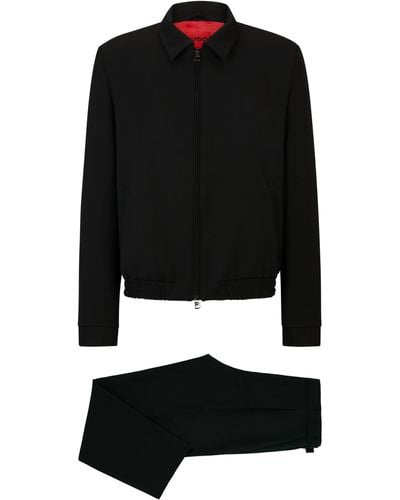 HUGO Zeitgemäßer Anzug aus strukturiertem elastischem Performance-Canvas - Schwarz