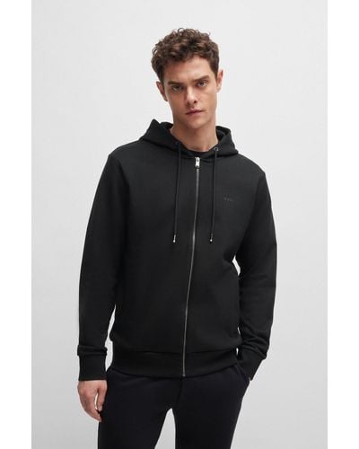 BOSS Cotton-terry Zip-up Hoodie With Printed Logo - Black