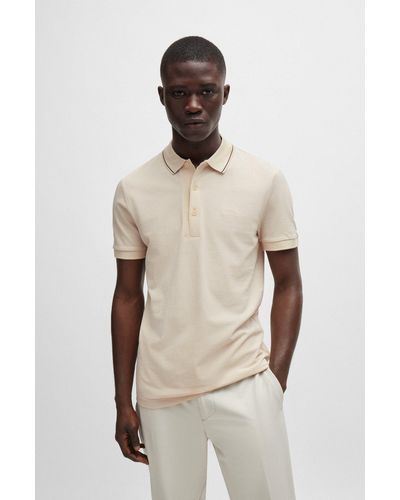 BOSS Cotton-piqué Slim-fit Polo Shirt With Tonal Logo - Natural