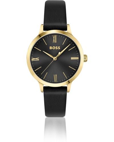 BOSS Leather-strap Watch With Brushed Black Dial Women's Watches