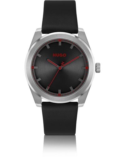 HUGO Horloge Met Geborstelde Zwarte Wijzerplaat En Leren Polsband