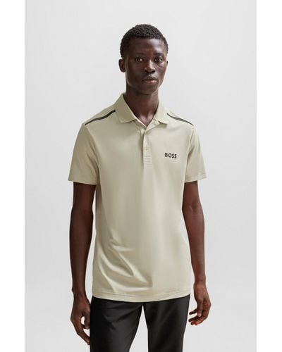 BOSS Performance-stretch Polo Shirt With Contrast Logo - Natural