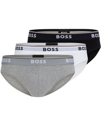 BOSS Three-pack Of Stretch-cotton Briefs With Logo Waistbands - Multicolour