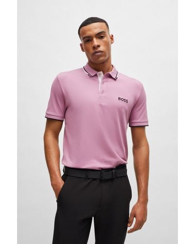 BOSS Cotton-blend Polo Shirt With Contrast Logos - Red