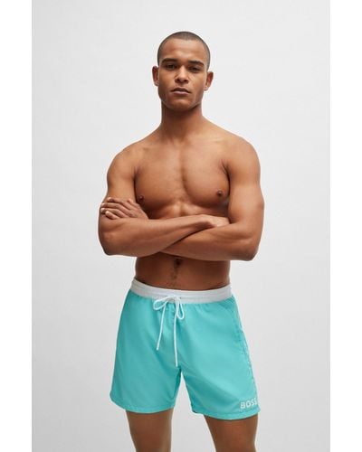 BOSS Quick-dry Swim Shorts With Contrast Details - Blue