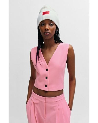 HUGO Regular-fit Cropped Waistcoat In Stretch Fabric - Pink