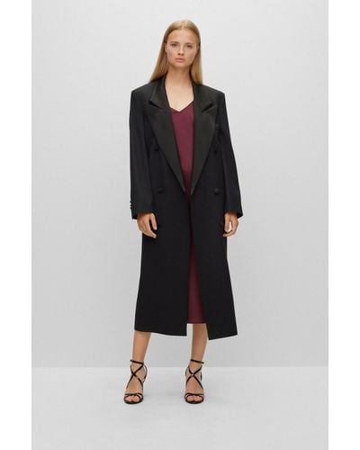 BOSS Oversized-fit Tuxedo Coat In A Wool Blend - Black