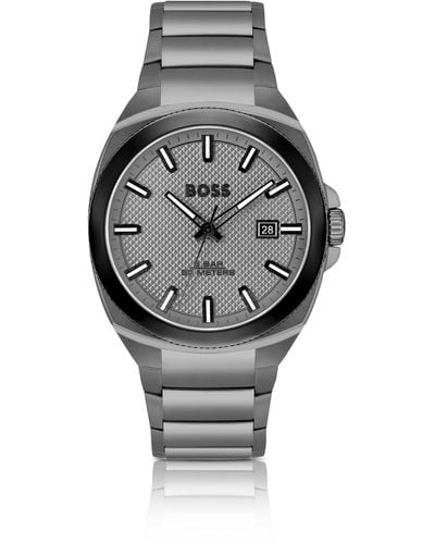 BOSS Grey Link-bracelet Watch With Tonal Guilloché Dial