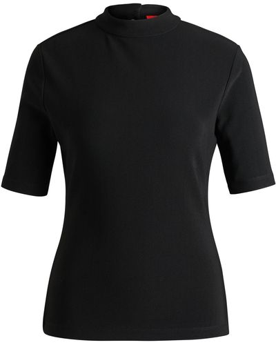 HUGO Ribbed-jersey Slim-fit Top With Mock Neckline - Black