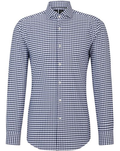 BOSS Slim-fit Overhemd Van Geruit Hoogwaardig Stretchmateriaal - Blauw