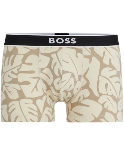 BOSS Stretch-cotton Trunks With Seasonal Print And Logo Waistband - Natural