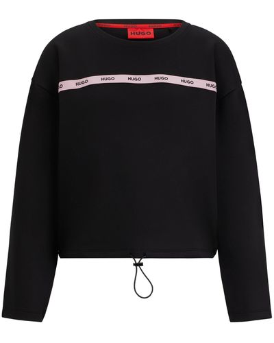 HUGO Sweatshirt mit verstellbarem Saum und Logo-Tape - Schwarz