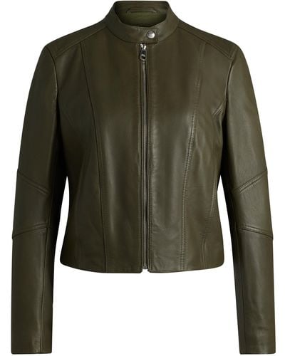 BOSS Regular-fit Jacket In Grained Leather - Green