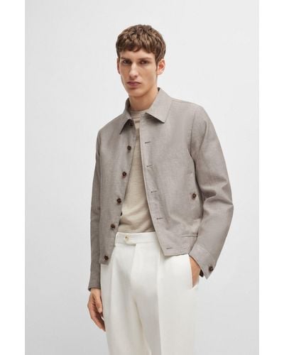 BOSS Slim-fit Jacket In Herringbone Linen And Silk - Natural