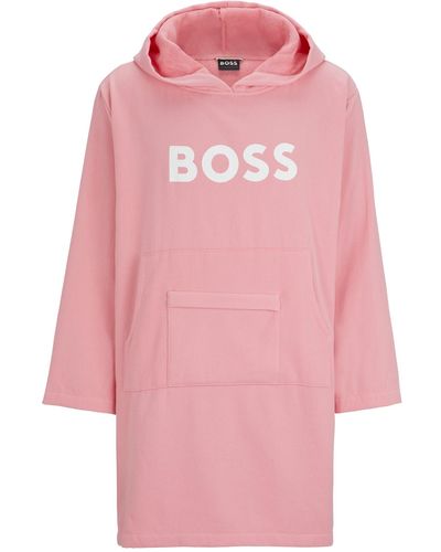 BOSS Logo Beach Hoodie In Cotton With Kangaroo Pocket - Pink
