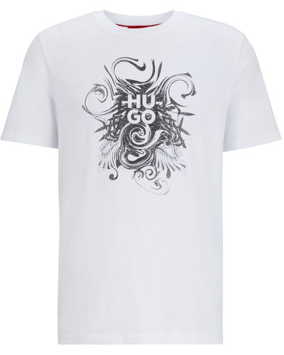 BOSS by HUGO BOSS T-Shirt aus Baumwoll-Jersey mit Stack-Logo-Artwork - Weiß