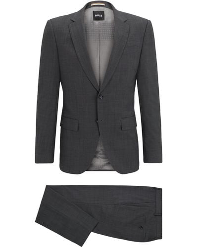 BOSS Fein gemusterter Slim-Fit Anzug aus Stretch-Gewebe - Schwarz