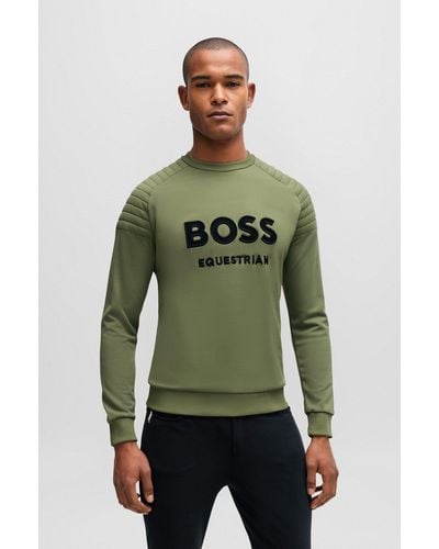 BOSS Equestrian Sweatshirt In Olive Green With Shoulder Pads