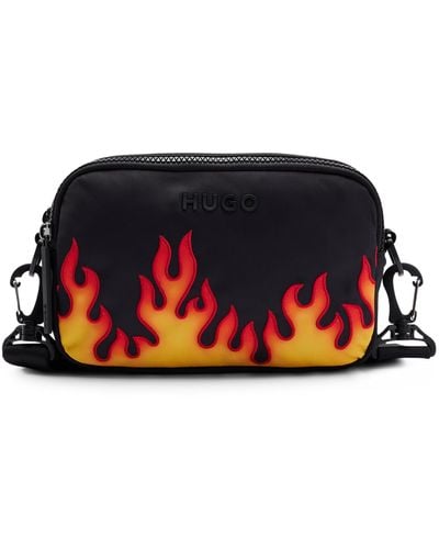 HUGO Cross-body Bag With Flame Embroidery - Black