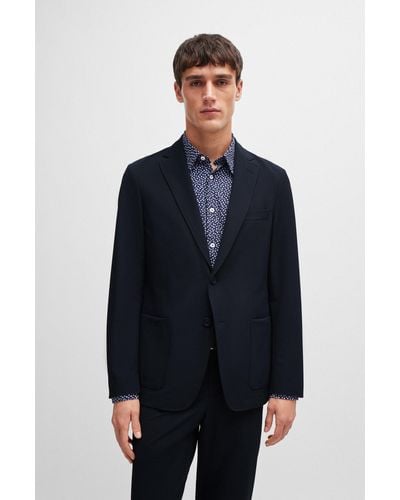 BOSS Slim-fit Jacket In Wrinkle-resistant Performance-stretch Fabric - Blue