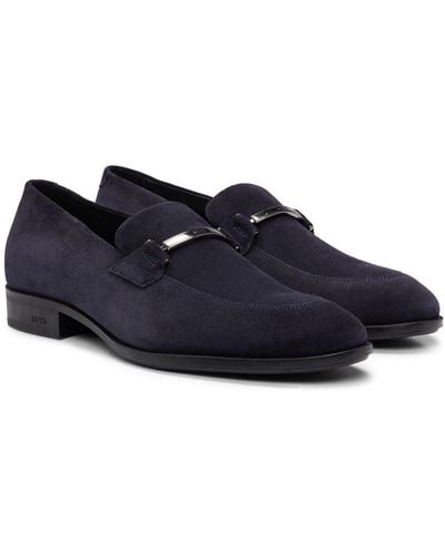 BOSS Suede Loafers With Branded Hardware Trim - Blue