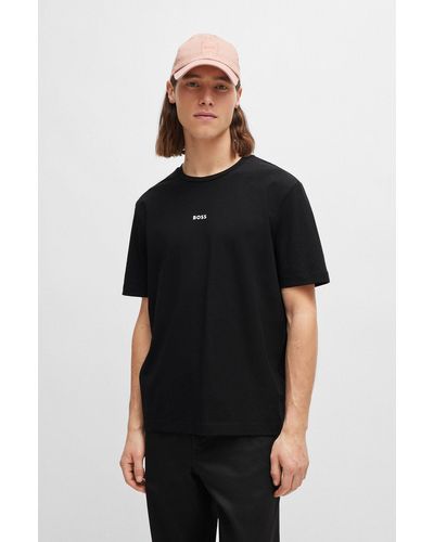 BOSS Relaxed-fit T-shirt In Stretch Cotton With Logo Print - Black