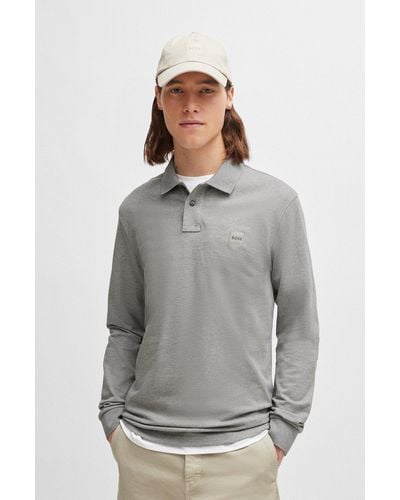 BOSS Stretch-cotton Slim-fit Polo Shirt With Logo Patch - Grey