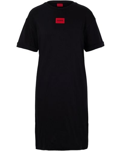 HUGO T-Shirt-Kleid aus Interlock-Baumwolle mit rotem Logo-Etikett - Grau