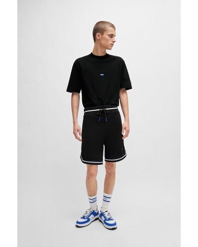 HUGO Mesh Shorts With Contrast Logo And Tape - Black