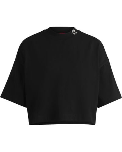 HUGO Relaxed-Fit T-Shirt aus Baumwoll-Jersey in Cropped-Länge mit Stack-Logo - Schwarz