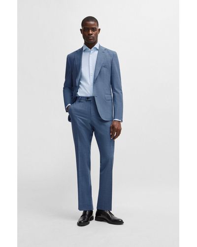 BOSS Slim-fit Suit In Micro-patterned Performance-stretch Cloth - Blue
