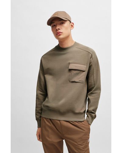 BOSS Cotton-terry Sweatshirt With Logo-embroidered Pocket - Brown