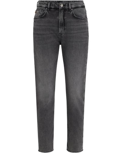 BOSS Casual-Fit Jeans aus grauem Stretch-Denim mit unversäuberten Säumen