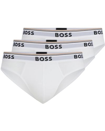 BOSS Three-pack Of Stretch-cotton Briefs With Logo Waistbands - Blue