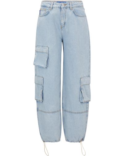 HUGO Loose-Fit Cargo-Jeans aus hellblauem Baumwoll-Denim