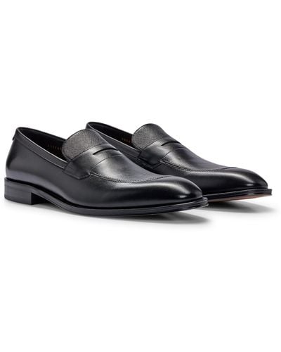 BOSS Loafers aus unifarbenem Leder und Leder mit Saffiano-Print - Schwarz