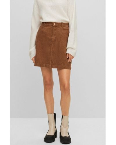 BOSS A-line Skirt In Stretch-cotton Corduroy - Brown