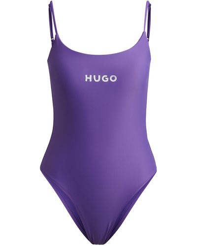 HUGO Schnell trocknender Badeanzug mit kontrastfarbenem Logo - Lila