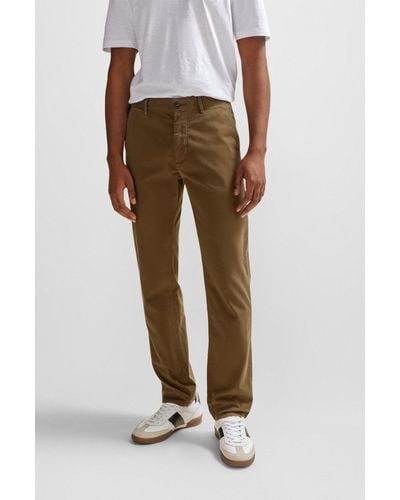 BOSS Slim-fit Chinos In Stretch-cotton Satin - Brown