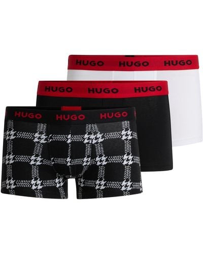HUGO Three-pack Of Stretch-cotton Trunks With Logo Waistbands - Red