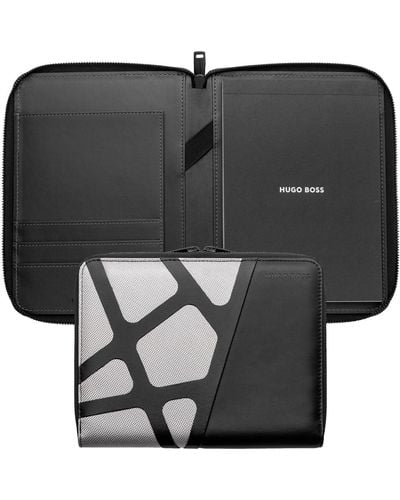 BOSS Chrome-effect A5 Conference Folder In Nylon And Faux Leather - Black