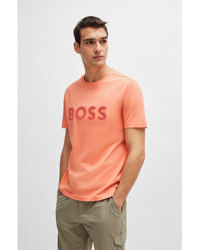 BOSS T-shirt Regular Fit en jersey de coton avec logo en mesh - Orange