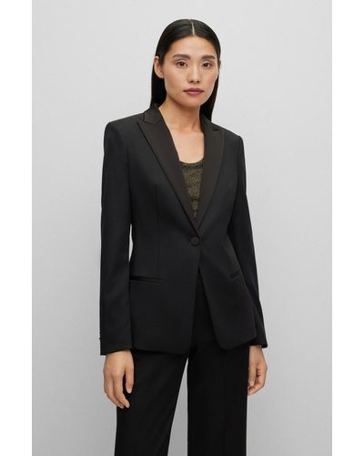 BOSS Slim-fit Tuxedo-style Jacket In Wool - Black