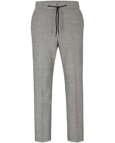HUGO Extra-slim-fit Pants In Linen-look Material - Grey