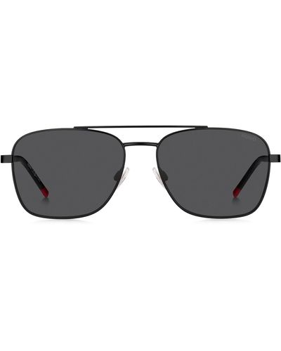HUGO Sonnenbrille mit Doppelsteg und Logo an den Bügeln - Schwarz