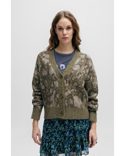 BOSS Oversize-fit Cardigan With Signature Pattern - Green