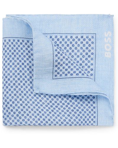 BOSS Pochette de costume imprimée en lin et coton - Bleu