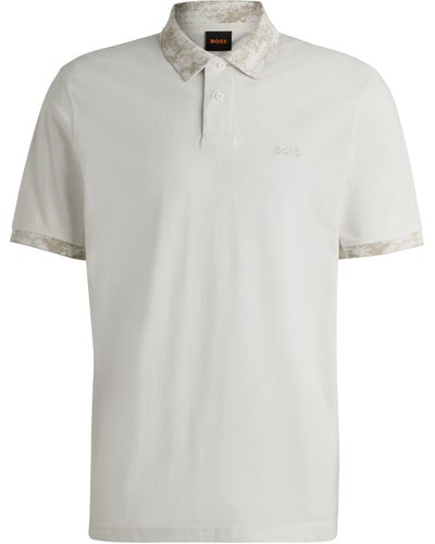 BOSS Cotton-piqu Polo Shirt With Camouflage-print Trims - White