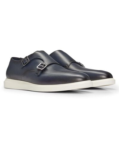 BOSS Leather Monk Shoes With Contrast Outsole And Double Strap - Multicolour