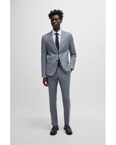 BOSS Slim-fit Suit In Checked Virgin-wool Serge - Blue
